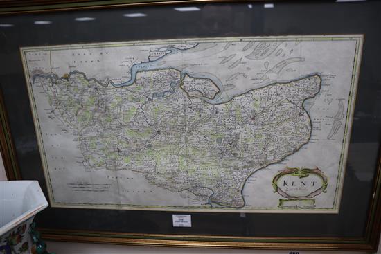 Robert Morden, hand-coloured map of Kent, 35 x 63cm